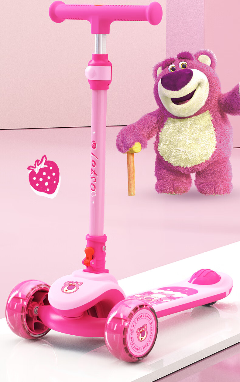 Disney Strawberry Bear Children's Scooter for Ages 3-12, Foldable Wide-Wheel Kick Scooter for Boys And Girls 2