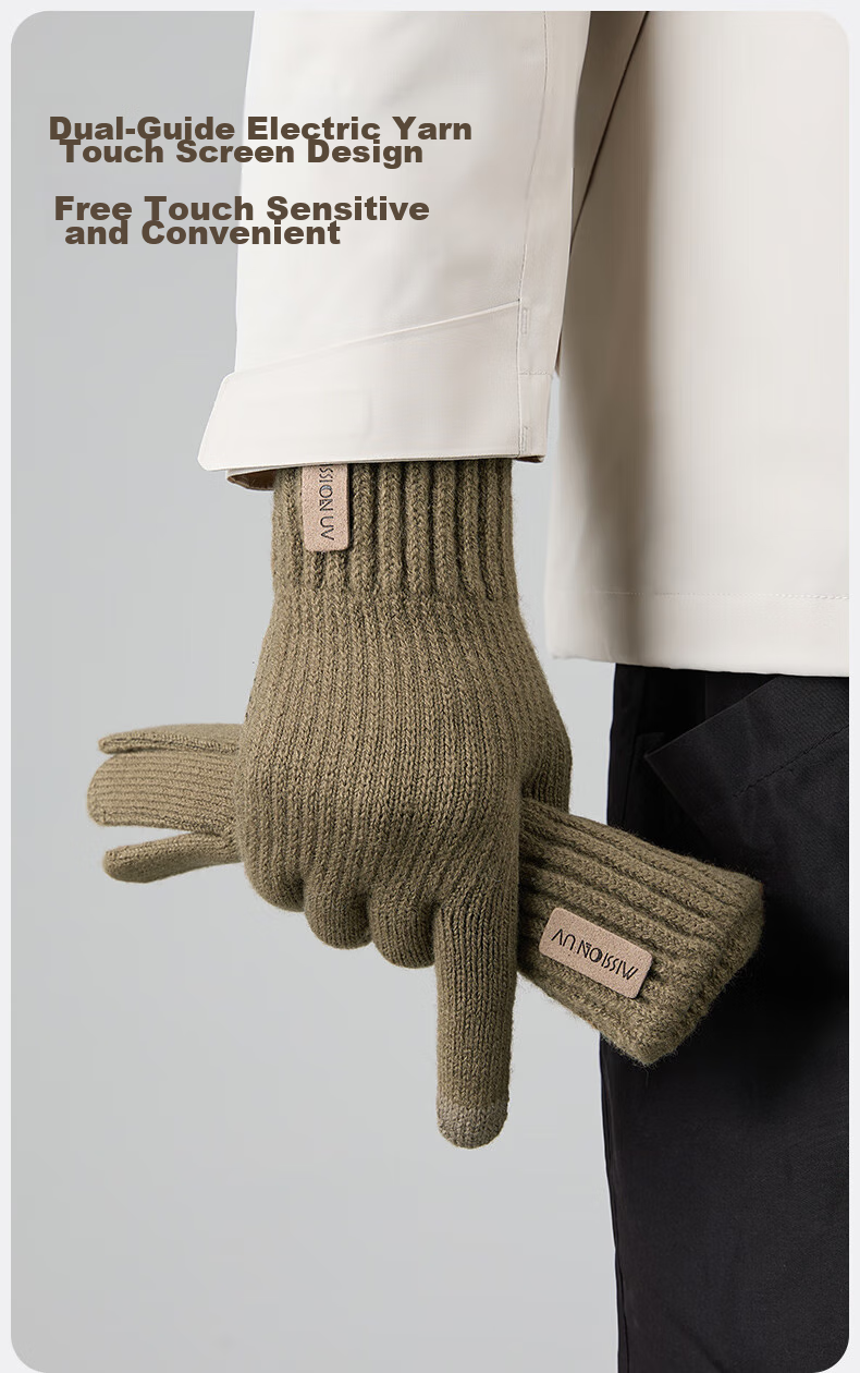 MISSION UV Warm Gloves for Men, Thick Winter And Autumn Outdoor Cycling Driving Anti-Cold Touchscreen Compatible Knitted Gloves 7
