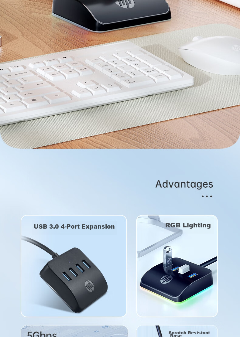 HP USB Hub Splitter Docking Station, High-Speed 3.0 One-To Multi-Port, USB Extension Cable, Laptop Adapter Converter, Desktop Expansion Dock, 0.5m 2
