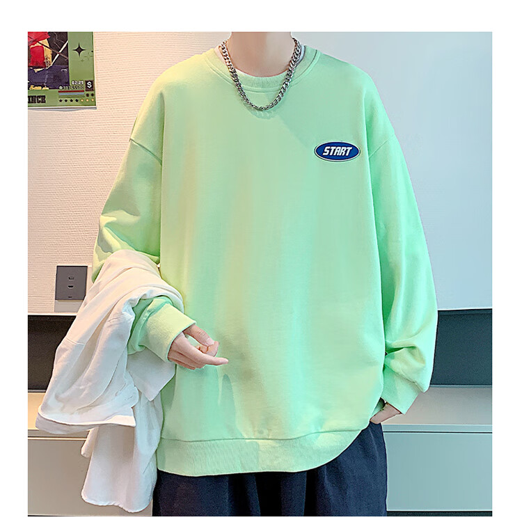 Homlean American Retro Crew Neck Sweatshirt for Men, Autumn Long-Sleeve Pullover Top, Versatile Casual Simple HM03 Fluorescent Green 3XL 14