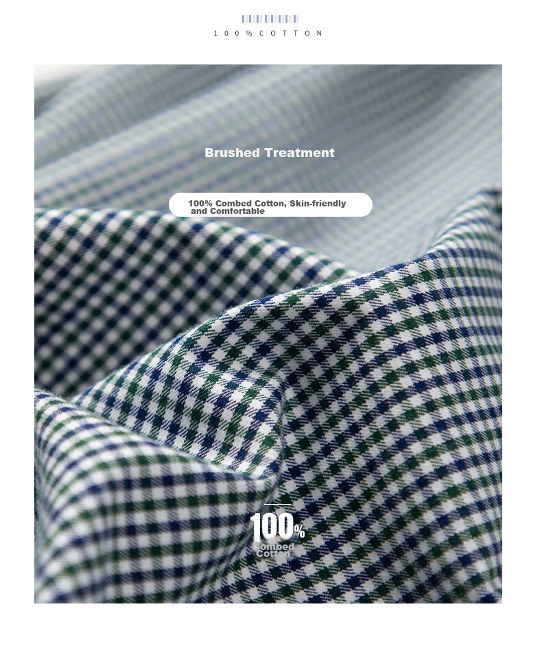 BLACKMONDAY Pure Cotton Brushed Plaid Shirt for Men, Long Sleeve, All Cotton, Wrinkle-Resistant, Formal Business Casual Dress Shirt 2