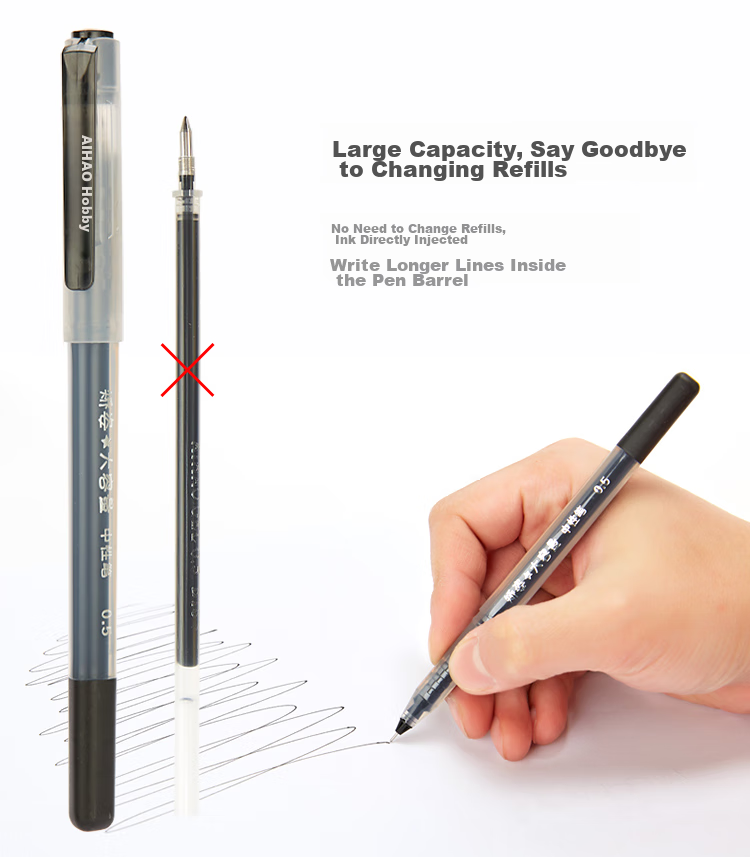AIHAO Signature Pen, 0.5MM Full Needle Tube Gel Pen, Super Writing Capacity, Black Ink, Integrated Posture-Correcting Pen, Office Supplies, 12 Pieces, 47920 4