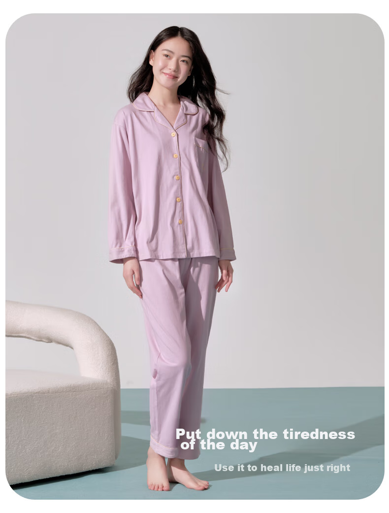 Yiershuang [100% Pure Cotton] Women's Loungewear Set, Suitable for Home Wear Or Outdoor Use, Turndown Collar, Long Sleeves, Long Pants, Pajamas for Wome 12