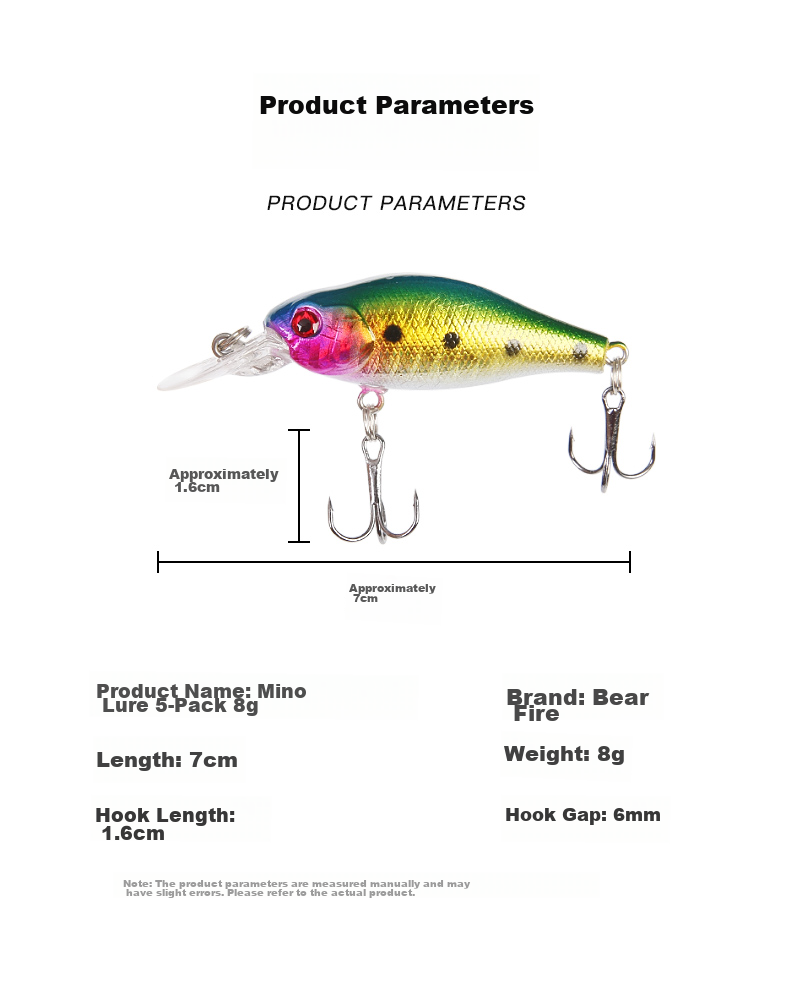Xionghuo Lure Minnow Artificial Bait, 5 Pieces, 8g Slow Sinking Floating Minnow Set, Freshwater And Saltwater Realistic Fish-Like Bait 6