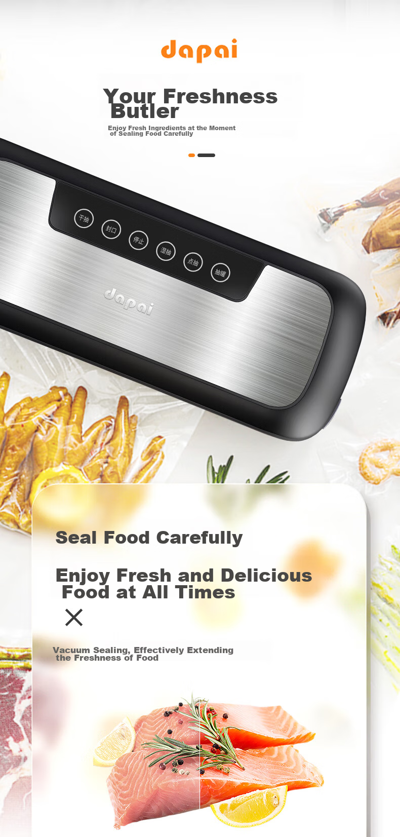 Dapai Vacuum Sealing Machine for Commercial Use, Automatic Vacuum Packaging Cutter with Dual Pumps for Dry And Wet Sealing, Food Preservation Machine 5