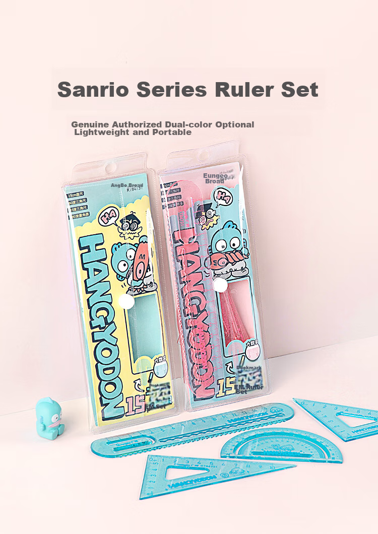 GuangBo Sanrio Student Ruler Set, Large Numbers, 15cm Straight Ruler, Triangle Ruler Set, Little Clown Fish Series, Exam-Specific, Elementary School First Grade Double Wave Ruler, Random Color KT84731 1