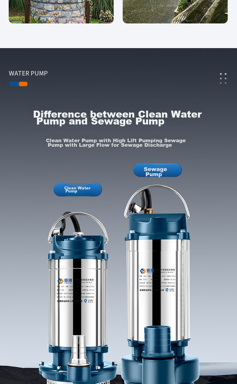 CHENYUAN Submersible Pump, 220V Household And Well Use, Stainless Steel Float Ball Sewage Pump, Automatic Agricultural Drainage Water Pump, Irrigation Pump 3