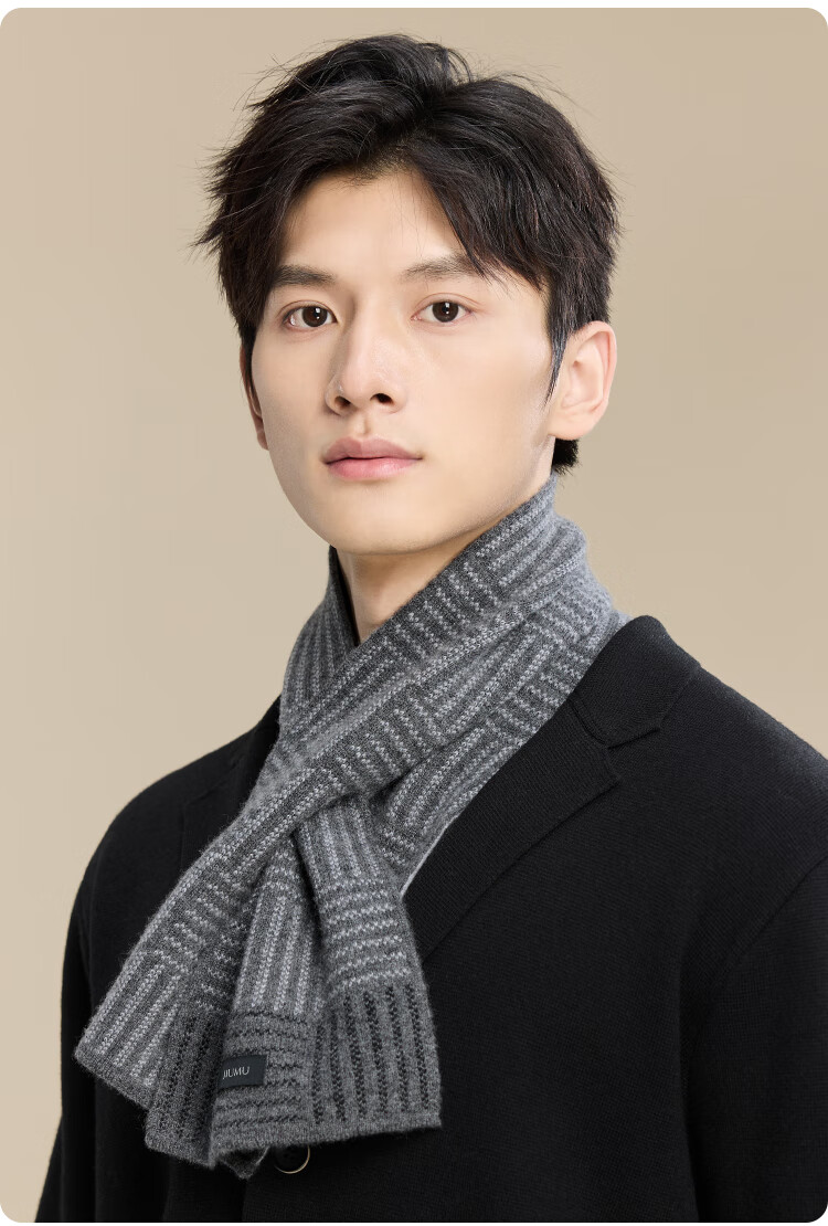 JIUMU Cashmere Scarf for Men, Autumn And Winter Wool Warm Neck Warmer, Gift for Men on National Day And Birthday, Gift Box Packaging 8