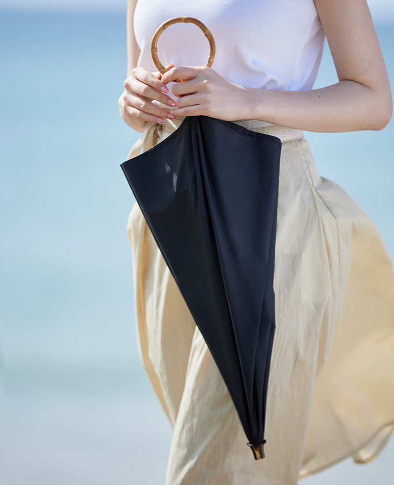 Obsu Japanese, Obsu Long-Handle Folding Umbrella for Women, Sturdy Double-Fold Circular Bamboo Handle Nano Non-Wet Umbrella, Black Bamboo Ring Umbrella 8