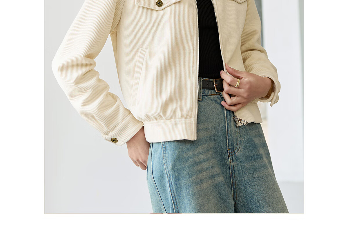 Chushen Vintage Corduroy Short Jacket for Women, Fashionable Color-Block Collar, Casual Versatile Short Coat S51D018 18