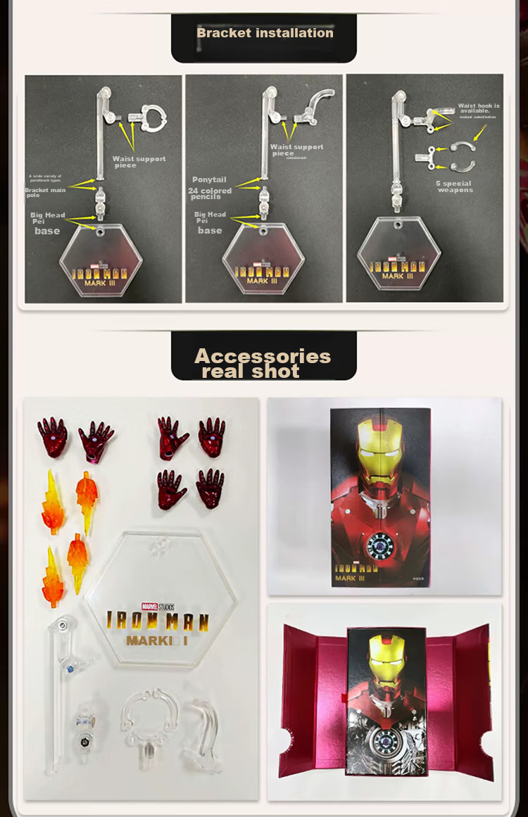 Marvel Iron Man MK3 Action Figure, 10th Anniversary Edition, Collectible Articulated Model Display Piece 2