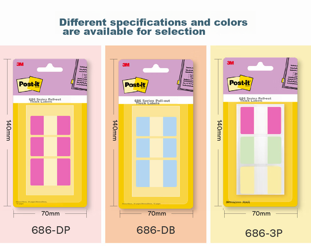3M Sticky Notes, Memo Pads/Note Pads/Post-It Notes/Label Paper, Pull-Out Thick Labels, Office Supplies, School Stationery, Pink Set, 686-DP 12