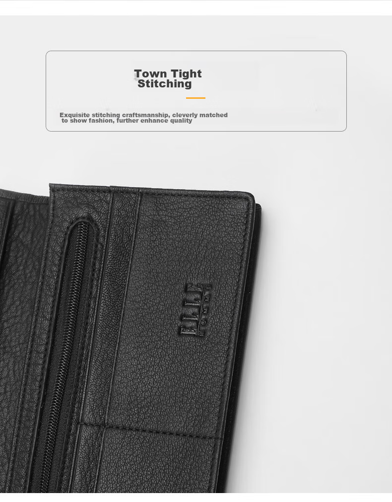 ELLE HOMME Men's Long Wallet, Top-Grain Leather Multifunctional Billfold, Horizontal Style Wallet 1312, Birthday Gift for Me 4