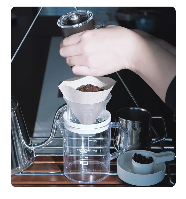 YOSHIKAWA Outdoor Japanese Imported Brown Pour-Over Coffee Sharing Cup Set 400ml with Lid, Exclusive Filter Cup And Spoo 4