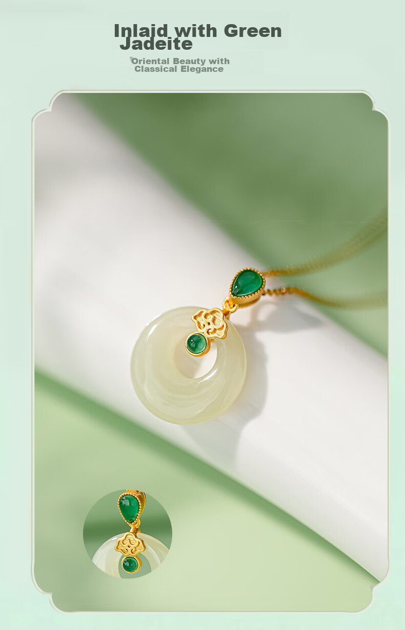 Qlady Hetian Jade Peace Buckle Necklace for Women, 925 Silver Jewelry Jade Pendant, Mother's Birthday Mid-Autumn Festival Gift for Mom 4