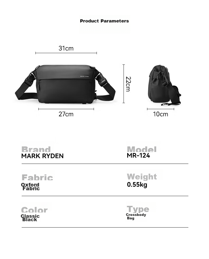 MARK RYDEN Large Capacity Lightweight Casual Versatile Crossbody Bag, Fashionable Trendy Commuter Cycling Functional Flat Shoulder Bag Chest Pack 10