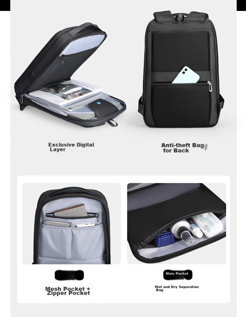 MARK RYDEN Backpack for Men, Lightweight Travel Bag, 17.3-Inch Laptop Bag with Wet And Dry Separation, MR9008 Elegant Black Upgraded Versio 6