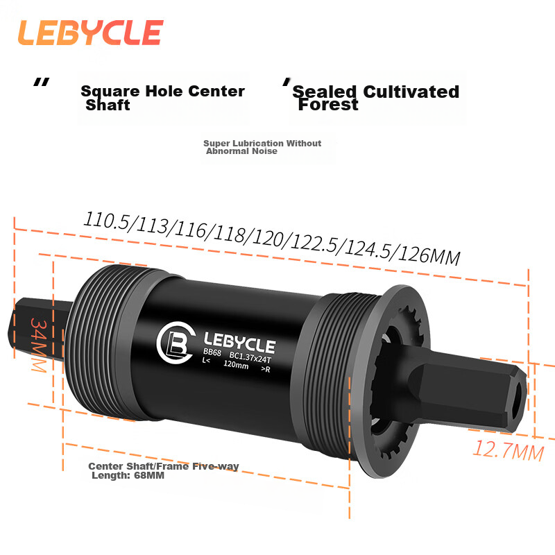 LeBycle Mountain And Road Bicycle Square-Bore Center Axle Bearing Assembly, 26-Inch Universal Accessory, Bike Axle Screw, 120mm Other