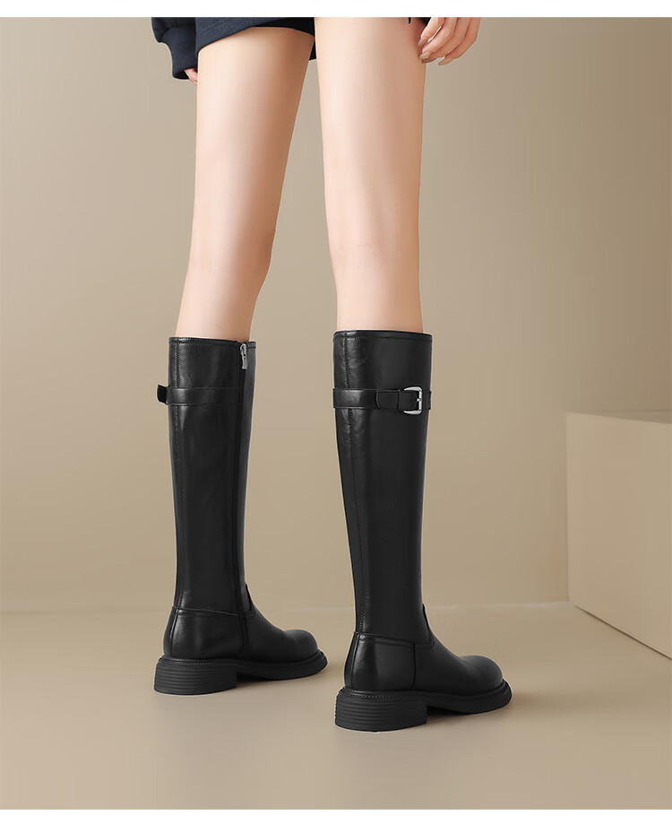 ZHR Tall Boots for Women, Winter Over-Knee Thick-Soled Riding Boots, Retro Western Style Travel Boots with Fleece Lining, BL323A Black, Size 38 15