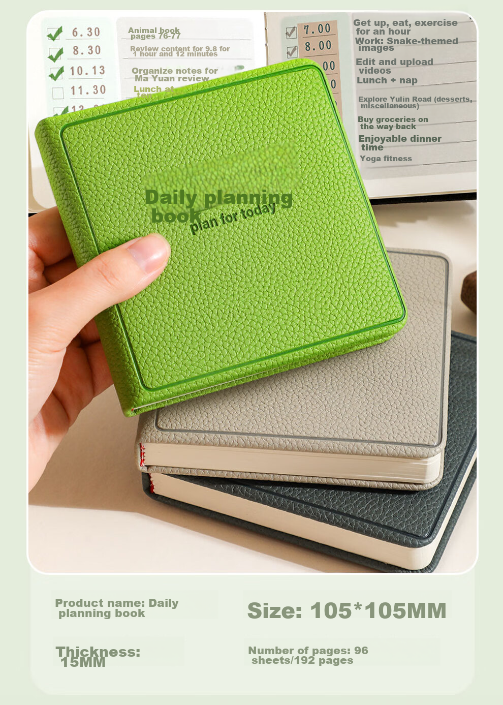 Faramon Daily Planner, Portable Mini Pocket Notebook, Square Notepad, Stylish Time Management, Self-Discipline Check-In Schedule Book, Thickened Work And Study Journal, Gray 4