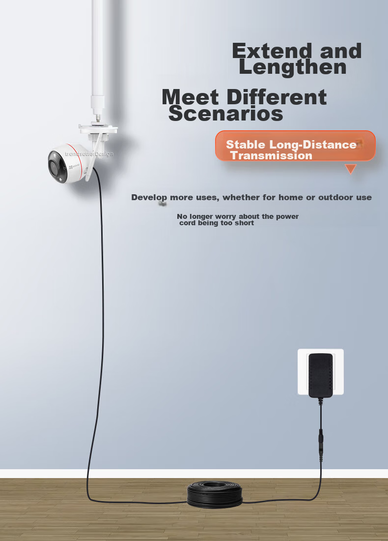 Trendsetter Power Extension Cable for Hikvision Dahua Pulin Xiaomi Cameras, 5 Meters CW500/300/400/700S/4C/4 Dual Camera Version Outdoor Surveillance DC Power Cord 4