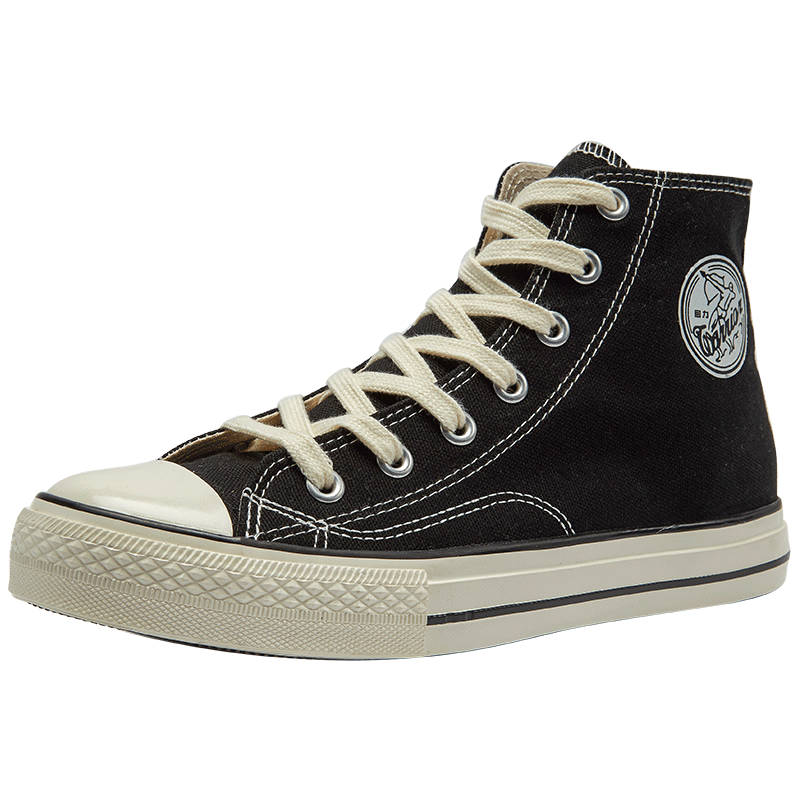 Warrior High-Top Canvas Shoes, Retro Unisex Couple Sneakers, Casual Shoes for Men, Sports Running Shoes, 402 Black, Size 37