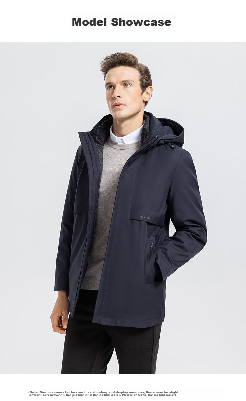 SHANSHAN Detachable Inner Lining Three-In down Jacket for Men, Goose Down Mid-Length Thick Warm Dad Coat Outerwear Men's 2XL 22