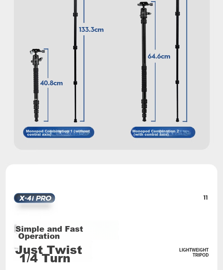 Fotopro E4I PRO+42QP & Joy Co-Branded Edition, Detachable Gimbal, Adjustable Monopod, Easy-Folding Panoramic Shooting Tripod for Mirrorless And Digital Cameras, Includes Phone Clamp 19