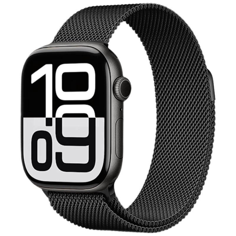 MSSM Compatible Apple Watch Band, Milanese Loop for IWatch Ultra 4/S12/11/10/9/Se3/2, Metal Magnetic Clasp, Black, 44-49mm