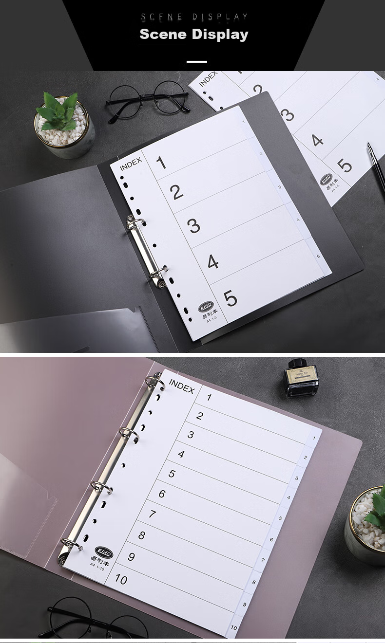 Elifo Page Separators, Index Dividers, Classification Paper, Loose-Leaf Paper, Paper Plastic Digital English Three-Hole Binder Specific, 12 Points Gray And White Paper, 12 Sheets 8