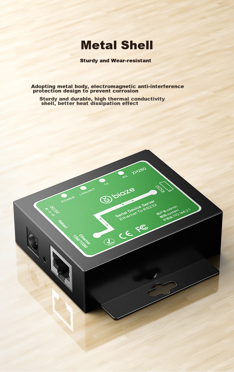 BIAZE Serial Server, RS232 to Ethernet Converter, IoT Network Module, Single RJ45 Port Gateway, TCP/IP Networking Device with Management 13