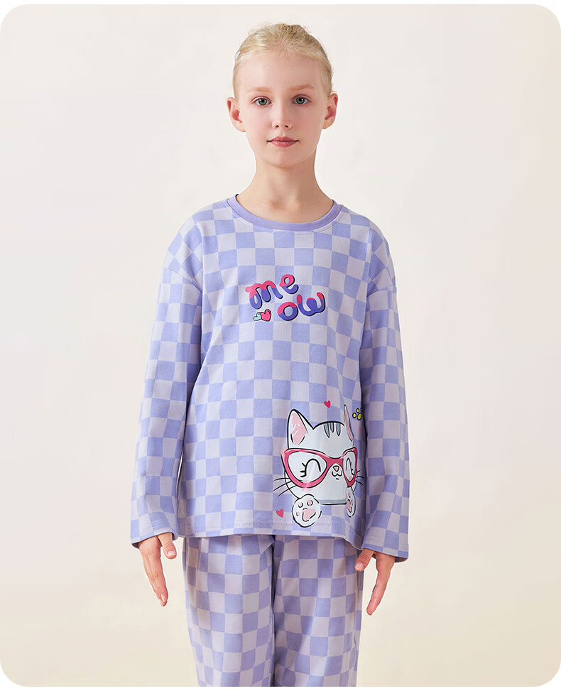 LangSha Kids Pajama Set Boys Girls Pure Cotton Crew Neck Spring Autumn Long Sleeve Homewear 170 18