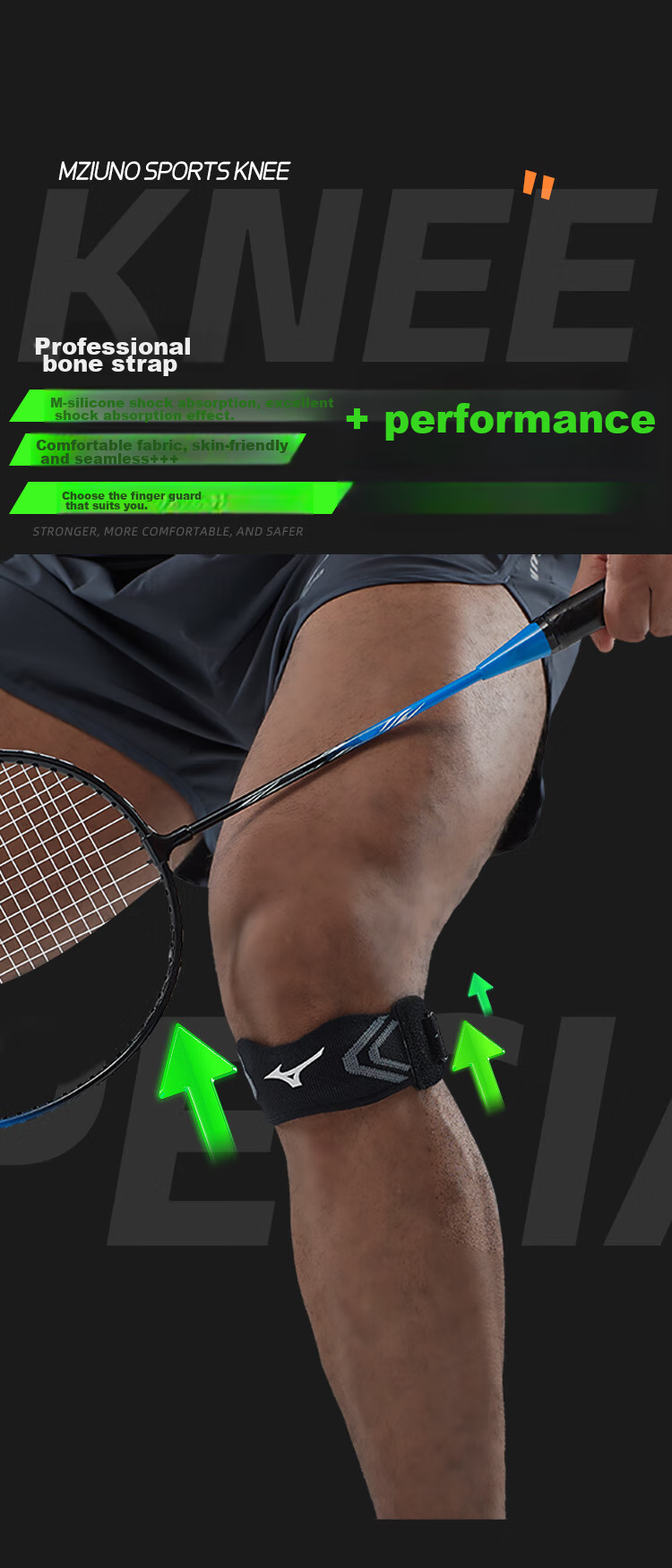 MIZUNO Patellar Strap for Men And Women, Fitness Running Sports Knee Brace, Basketball Protective Gear, Meniscus Support Band, Knitted Elastic Band 2550 Black 3