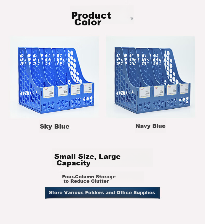 Bailiwen H9138A Sky Blue Three-Column Document Stand, Desktop Bookshelf, File Organizer, Office Desk File Holder, Paper Folder Storage Rack 4