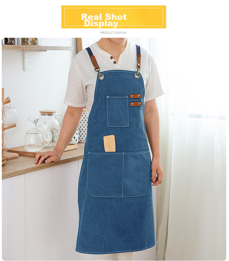 Canjiangjun Fashion Home Apron, Stain-Resistant And Oil-Proof Canvas, Thickened And Wear-Resistant, for Restaurant, Hairdresser, Bubble Tea Shop Work Uniform, Blue 12