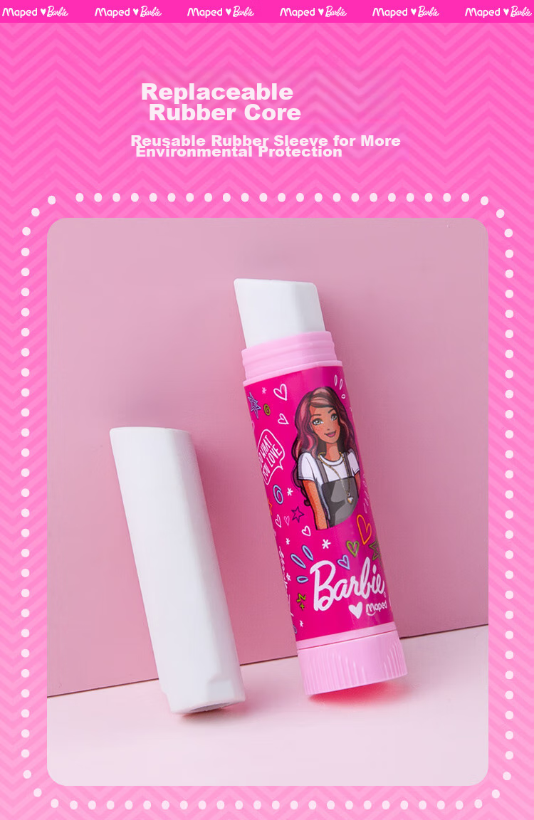Maped Barbie Princess Lipstick Eraser, Children's Protective Cover Eraser, Dust-Free Clean, for Primary School Students, Non-Staining, Includes Replacement Core, Children's Day Gift, 152013CH 10