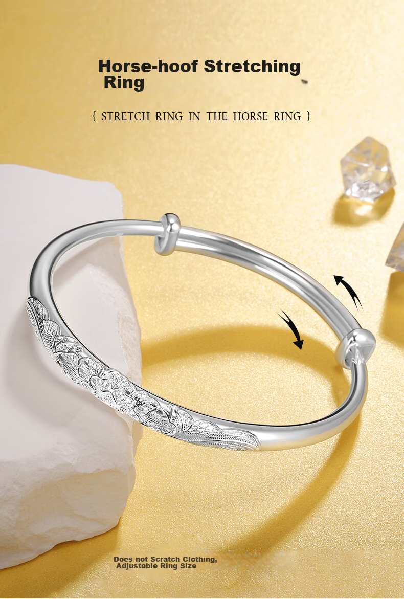 Sino Gem Sino Gem Mid-Autumn Festival Gift Peony Flower Silver Bracelet for Women, 999 Fine Silver Bangle, Gift for Girlfriend, Approximately 30g 5