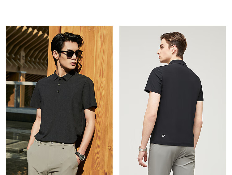 YOUNGOR [Sun Protection + Cool Feeling] 26 Solid Color Moisture-Wicking Breathable Short-Sleeve Polo Shirt, Navy Blue, M 1