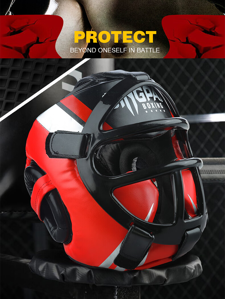 Jingpai Full-Face Boxing Helmet for Adults And Children, Face Shield, Head Guard for Sanda And Taekwondo Protective Gear, Blue, Size S 2