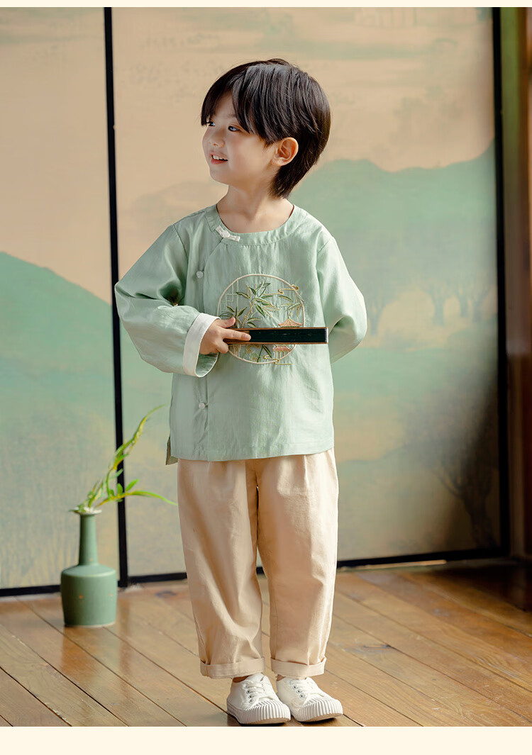 Menghu Zhujing Hanfu Boys' 2026 New Style Chinese-Style Children's Traditional Costume Graduation Performance Top, Off-White, Size 100 25