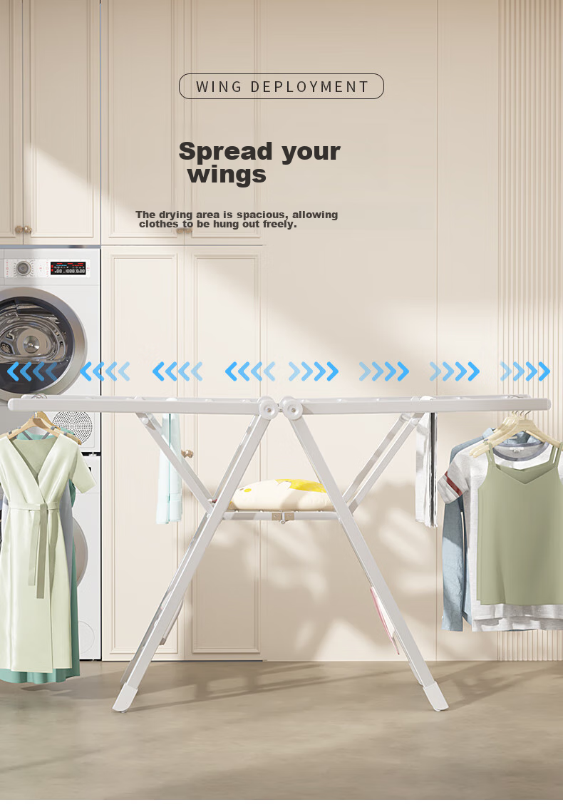 HKG Aluminum Alloy Wing-Shaped Folding Clothes Drying Rack for Balcony, Indoor And Outdoor Use, Suitable for Hanging Clothes And Quilts, 1.6m 4