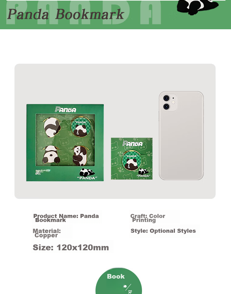 Sannianerban [Teacher's Day Gift/Almost] Bookmark Gift Box, Cute Panda Design, Metal Material, Student Stationery, Creative Gift, Holiday Present, Birthday Gift, Prize 2