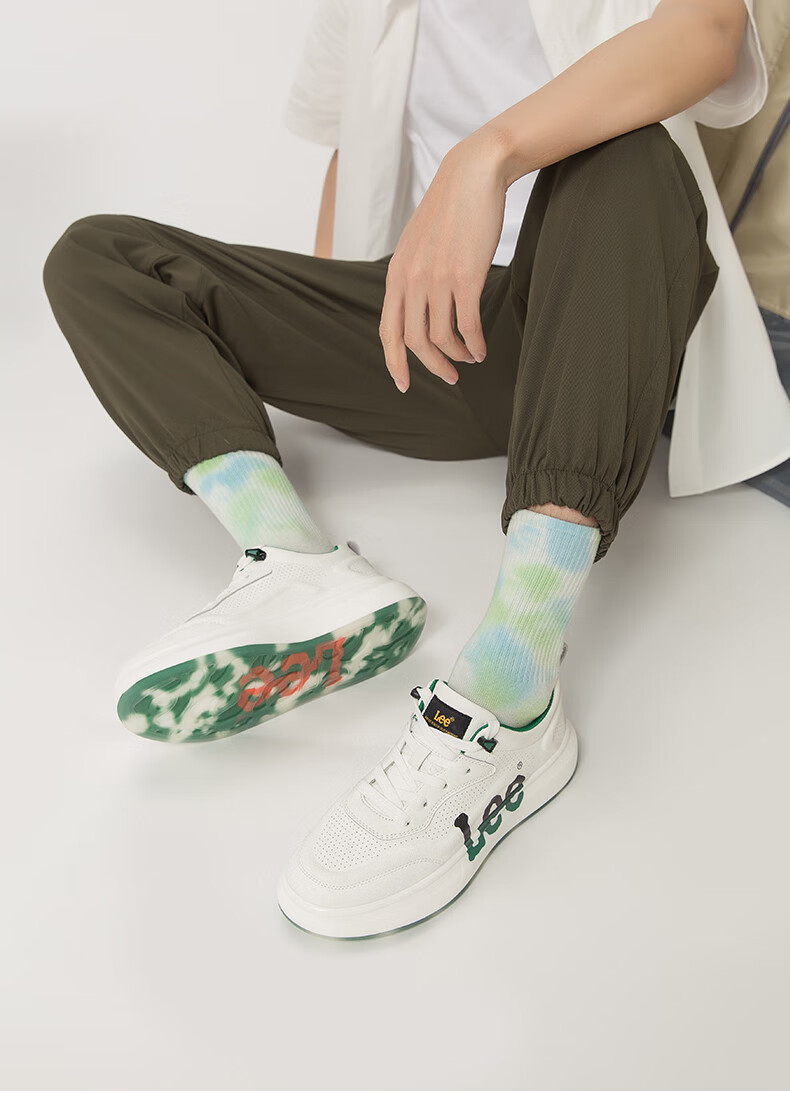 Lee Men's Shoes, White Casual Sneakers, Breathable Trendy Shoes, Thick-Soled Comfortable Low-Top Sports Shoes for Men, Green Men's Style, Size 44 5