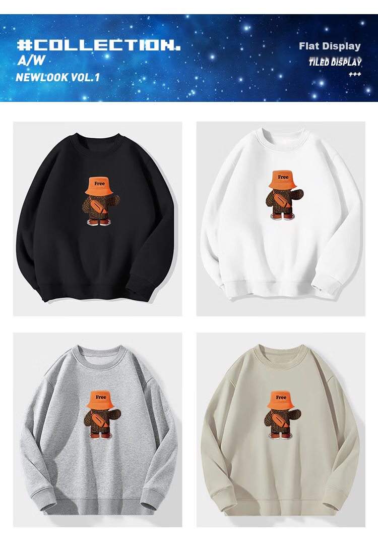 NASA GISS Official Trendy Sweatshirt, Men's Round Neck Long-Sleeve T-Shirt, Bear Print Pullover, Loose Base Layer, Black Regular, 3XL 12