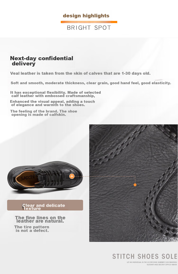 SATCHI Men's Shoes, Autumn Men's Leather Shoes, Thick-Soled Outdoor Sports Shoes, Casual Leather Shoes, 522462131Z, Black, Size 41 2