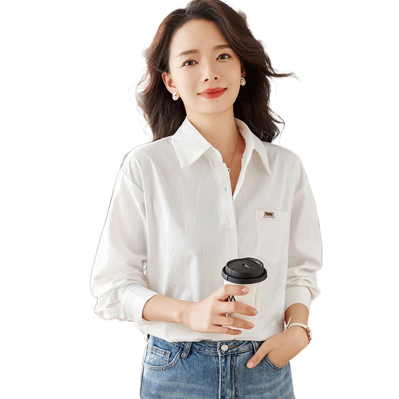 Taxiang Long-Sleeve Shirt for Women, Office Wear, Commuter White Shirt, Casual Loose Versatile Blouse Cardigan T141C2720
