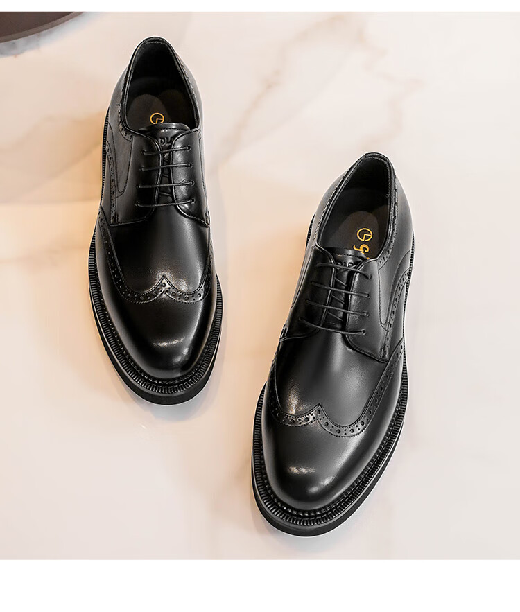 Goldlion Men's Formal Leather Shoes, Autumn Carved Groom Wedding Shoes, Comfortable Brogue Shoes, G521330062CCA, Brown, Size 40 8