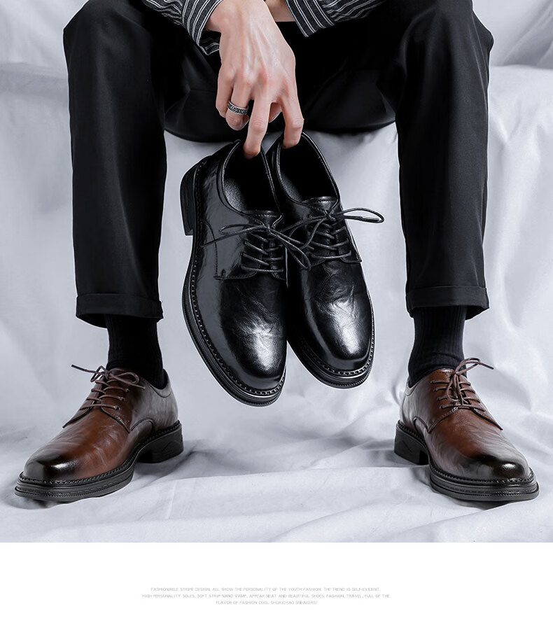 CALIFBULL Men's Leather Shoes Spring Summer Thick Sole Height Increasing Loafers Slip-On Lazy Business Casual Shoes Black Size 44 39