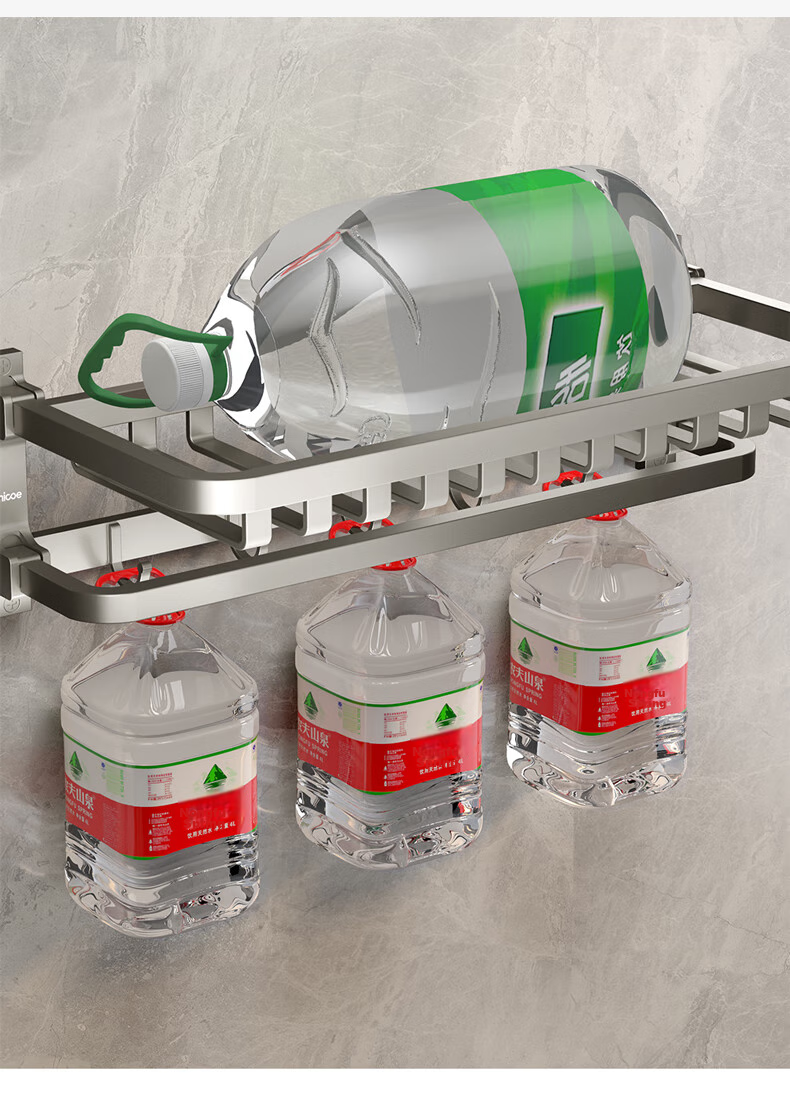 MICOE Gunmetal Space Aluminum Bath Towel Rack, Bathroom Thickened Foldable No-Drilling Towel Storage Rack, Bathroom Towel Holder 19