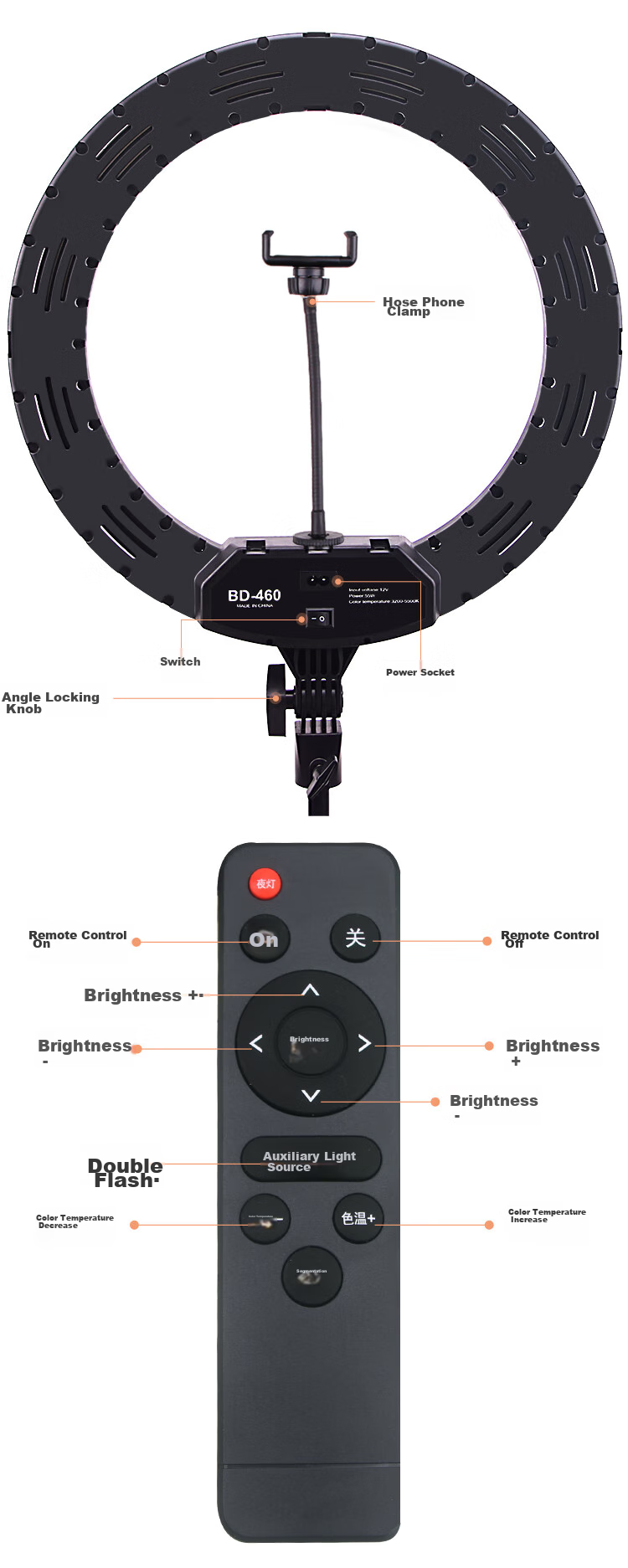LATZZ 45cm Live Streaming Fill Light, LED Ring Photography Light, Dual Color Temperature Beauty Light, Large Aperture Soft Light, Popular Streamer Special, Outdoor Camera Phone Live Streaming Studio Lighting 24